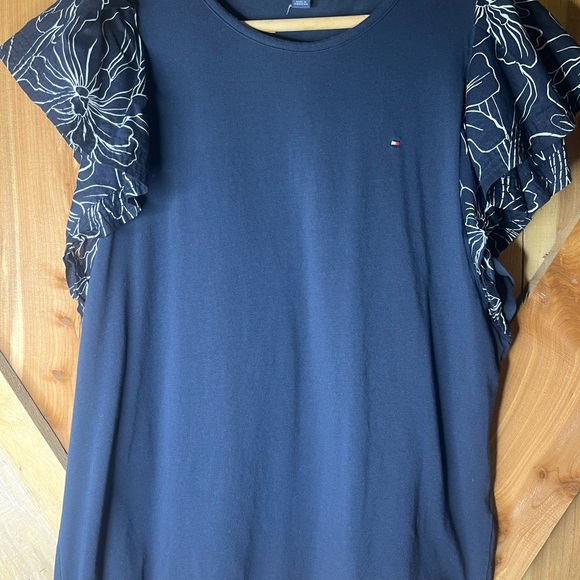 Tommy Hilfiger Womens Printed Navy Flutter Sleeve Top Sky Captain Large - Picture 5 of 6